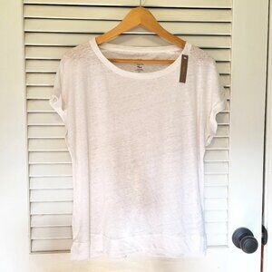 J. Crew LINEN Top T-Shirt Top Large White  Knit Goods shirt cuffed sleeves NWT